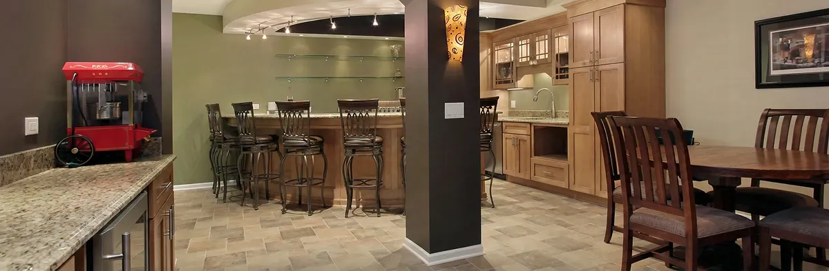 modern basement remodeling with custom finishes and open layout in a home in Columbia, MO