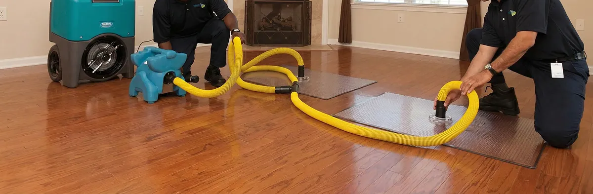 emergency water removal technicians extracting standing water from a home using professional equipment in Columbia, MO