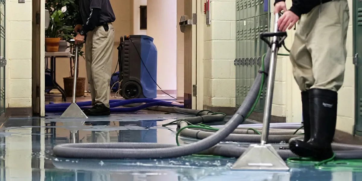 water damage restoration technicians performing professional water extraction inside a property in Columbia, MO